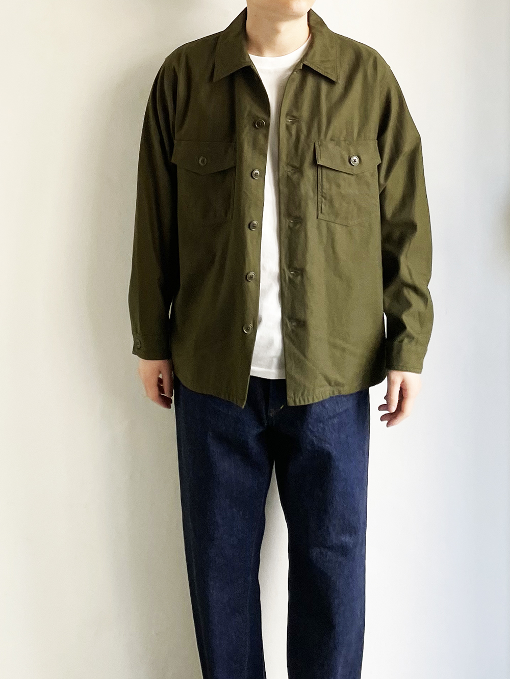 YAECA LIKE WEAR _ ベイカーシャツ21103 / Olive satin-38 | R1