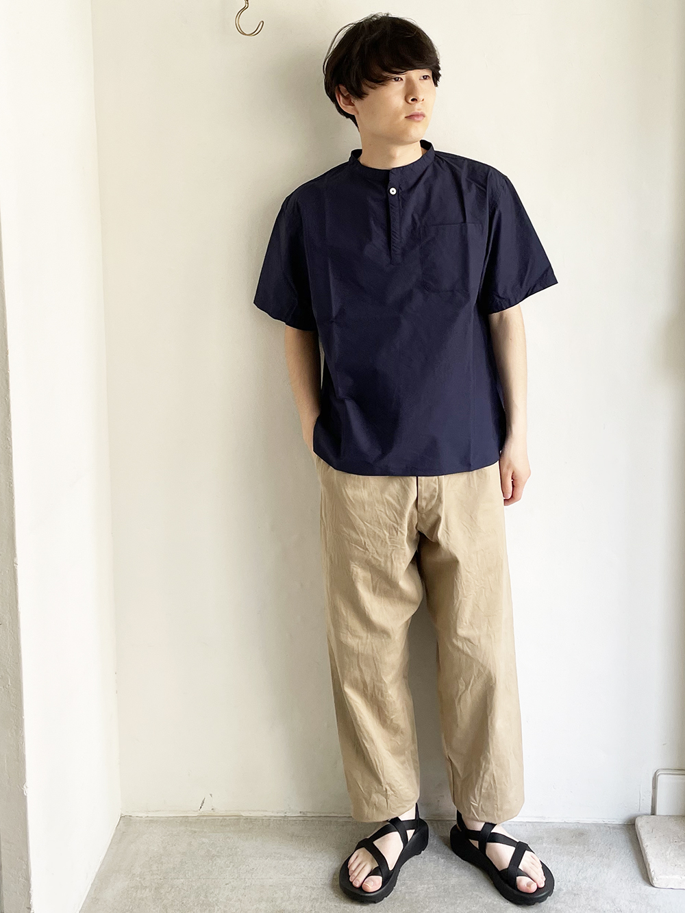 Lolo 半袖スタンドカラーシャツ Navy R1