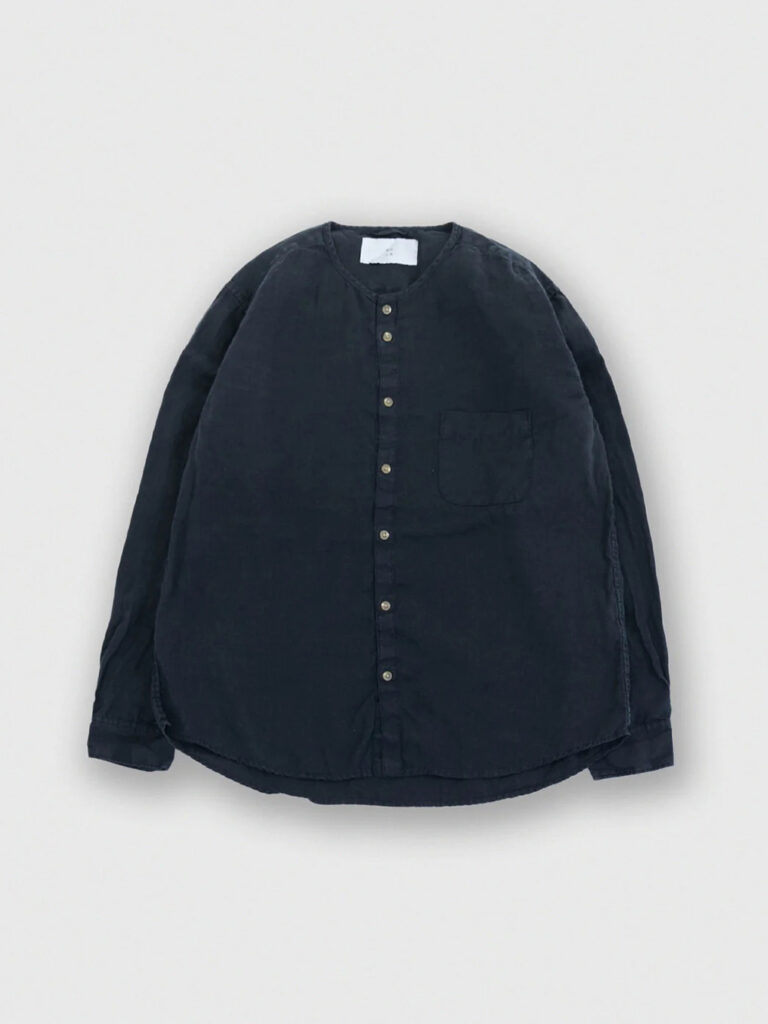 MUYA _ Linen nerd shirts no collar /  Charcoal